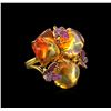 Image 2 : 18.26ctw Fire Opal, Sapphire and Ruby Ring - 18KT Yellow Gold