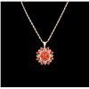 Image 1 : 14KT Yellow Gold 19.87ctw Red Coral & Diamond Pendant with Chain