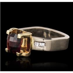 14KT Two-Tone Gold 4.87ct Almandite and Diamond Ring