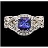 Image 2 : 14KT White Gold 1.22ct Tanzanite and Diamond Ring and Guard