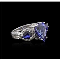 14KT White Gold 3.83ct Tanzanite, Sapphire and Diamond Ring