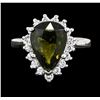 Image 1 : 14KT White Gold 3.23ct Green Tourmaline and Diamond Ring