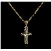 Image 2 : 14KT Yellow Gold 0.10ctw Diamond Cross Pendant With Chain