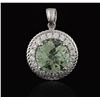 Image 1 : 14KT White Gold 3.05ct Green Amethyst and Diamond Pendant