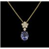 Image 2 : 2.92ct Tanzanite and Diamond Pendant With Chain -  14KT Yellow Gold