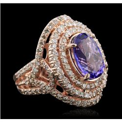 14KT Rose Gold 6.83ct Tanzanite and Diamond Ring