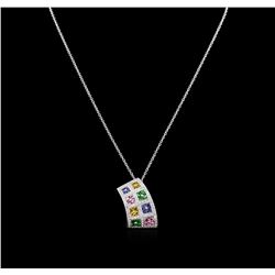 1.00ctw Multi Sapphire and Diamond Pendant With Chain - 14KT White Gold