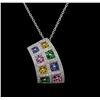 Image 2 : 1.00ctw Multi Sapphire and Diamond Pendant With Chain - 14KT White Gold