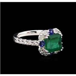 3.03ct Emerald, Sapphire and Diamond Ring - 14KT White Gold