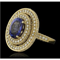 14KT Yellow Gold 3.40ct Tanzanite and Diamond Ring