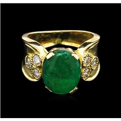 4.17ct Emerald and Diamond Ring - 18KT Yellow Gold