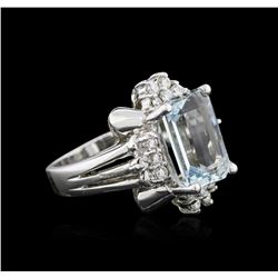 14KT White Gold 4.60ct Aquamarine and Diamond Ring