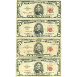 1963 $5 Red Seal Bill Lot of 4