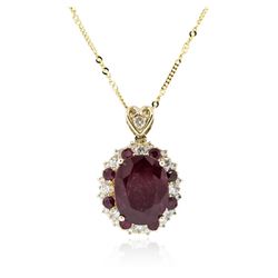 14KT Yellow Gold 1.12ctw Ruby and Diamond Pendant With Chain