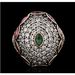 Silver 2.20ctw Ruby, Emerald and Cubic Zirconia Ring