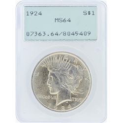 1924 PCGS MS64 Peace Silver Dollar