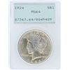 Image 1 : 1924 PCGS MS64 Peace Silver Dollar