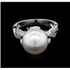 Image 1 : 11.50MM Pearl and Diamond Ring - 18KT White Gold