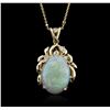 Image 1 : 14KT Yellow Gold 3.90ct Opal and Diamond Pendant With Chain