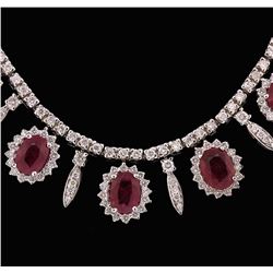 14KT White Gold GIA Certified 12.20ctw Ruby and Diamond Necklace