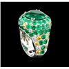 Image 3 : GIA Certified 17.47ctw Emerald and Diamond Earrings and Ring Set - 18KT White Go