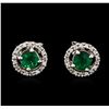 Image 1 : 0.71ctw Emerald and Diamond Earrings - 14KT White Gold