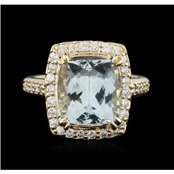 14KT Yellow Gold 4.99ct Aquamarine and Diamond Ring