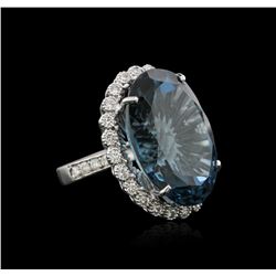 14KT White Gold 35.89ct Topaz and Diamond Ring