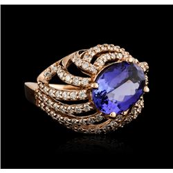 14KT Rose Gold 3.37ct Tanzanite and Diamond Ring