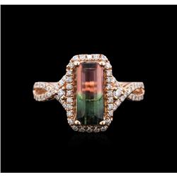 2.04ct Bi-Color Tourmaline and Diamond Ring - 14KT Rose Gold