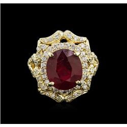 6.44ct Ruby and Diamond Ring - 14KT Yellow Gold