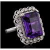 Image 1 : 14KT White Gold 11.15ct Amethyst and Diamond Ring
