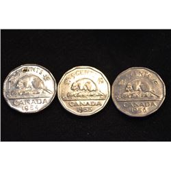 1954-56 Canada Nickels (Lot of 3)