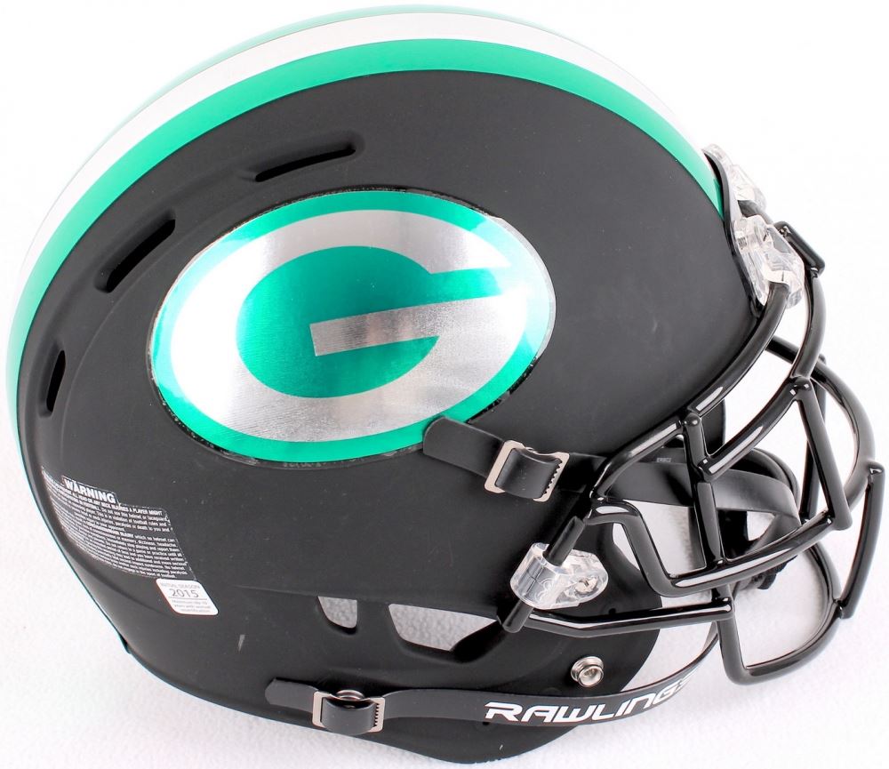 Green Bay Packers Custom Matte Black Full Size Authentic Proline Helmet With Chrome Decals