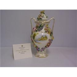 VERY BEAUTIFUL LIDDED VASE from The Coalbrookdale collection, highly decorated with flowers. No. 70.