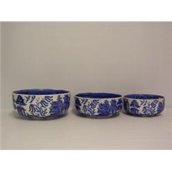 THREE GRADUATED BOWLS, in Willow pattern by Tamis pottery (Crown) some A.F 1906 30 - 50...