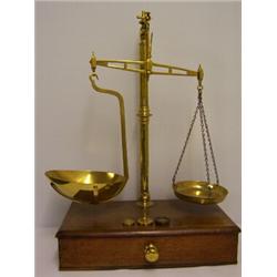 SET OF BRASS CLASS I BALANCE SCALES by Day & Millward, plus weights 50 - 70...