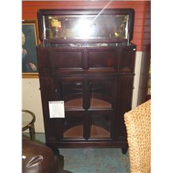 NEW - JENSEN STORAGE BAR - SOLID HARDWOOD FRAME - BIRCH VENEER - HAS LOCKING DOORS – ROTATING BEVERA