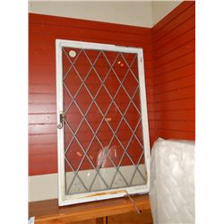 WOOD FRAMED LEADED GLASS WINDOW
