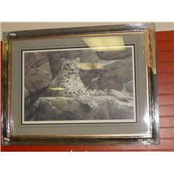 FRAMED LIMITED EDITION PRINT - HIMILAYAN HUNTER - SNOW LEOPARD - BRADLEY J PARRISH -GALLERY ESTIMATE
