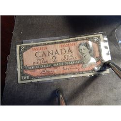 PAPER MONEY - 1954 CANADIAN $2 BANKNOTE - 1252 -CIRCULATED