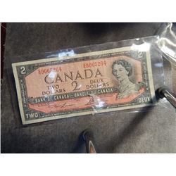 PAPER MONEY - 1954 CANADIAN $2 BANKNOTE - 6578 -CIRCULATED