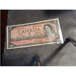 PAPER MONEY - 1954 CANADIAN $2 BANKNOTE - 6594 -CIRCULATED