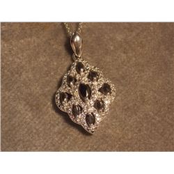 NECKLACE -  MULTI SAPPHIRE & DIAMOND NECKLACE - 1.40 CTW. STERLING SILVER SETTING AND CHAIN - INCLUD
