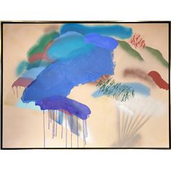 Catherine Warren, Abstract with Blue and Taupe, Acrylic and Japanese Paper Painting