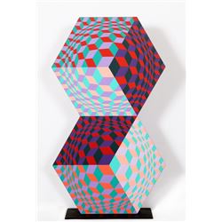 Victor Vasarely, Kettes, Painted Wood Sculpture