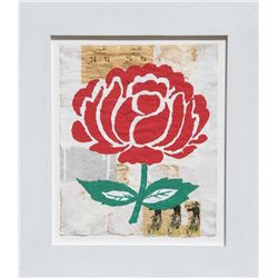 Donald Baechler, Untitled (Flower), Gouache and Newspaper Collage Painting