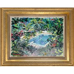 Dimitrie Berea, Pool in Backyard, Oil Painting