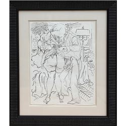 George Grosz, Man and Woman with Lamp (Erotic), Pen and Ink Drawing