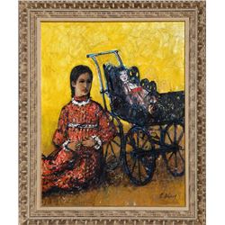 Carlos Irizarry, Child with Doll and Buggy, Oil Painting